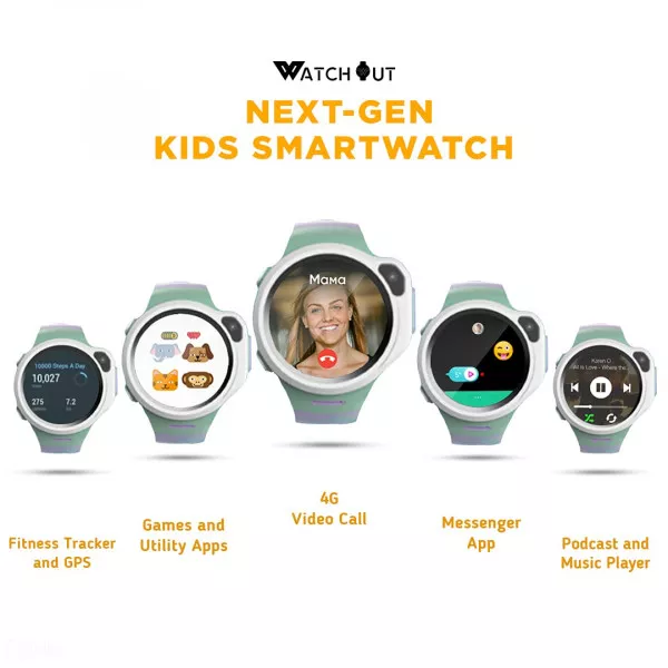 WatchOut Wearables Next-Gen Kids Smartwatch with 4G Video Call, Music, Games, Anti-Theft and Parental Control (Lavender Purple) on rent